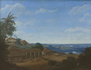 Landskab i Brasilien med sukkerplantage, 1660. af Frans Jansz. Post