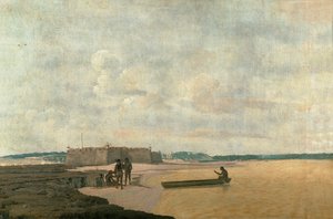 Det gamle portugisiske fort med de tre magikere ved Rio Grande, Brasilien ... af Frans Jansz Post