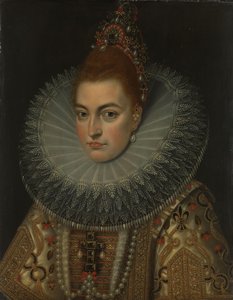 Portræt af ærkehertuginde Isabella Clara Eugenia (1566-1633), Infanta af Spanien af Frans Pourbus (II) (workshop of)