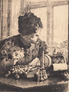 Kniplerske ved vinduet af Frans Schwartz