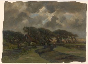 Hus ved kanten af ​​et træ og kvinder med fiskenet af Frans Alexander Evert Lodewijk Smissaert