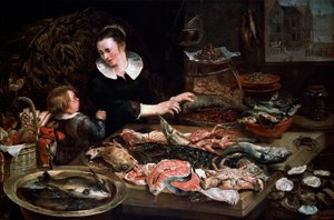 En fiskehandlerbutik, c1616-1618. af Frans Snyders or Snijders