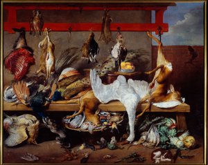 Køkkenbord med vildt, fisk og bælgfrugter Maleri af Frans Snyders (1579-1657) 1630 Dim. 2,73 x 3,40 m Lyon, Musee des Beaux Arts