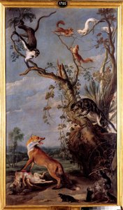 Katten og ræven Illustration af fablen af Jean de la Fontaine. Maleri af Frans Snyders (1579-1657) (ec.flam.) 1600-tallets Madrid, Prado-museet.