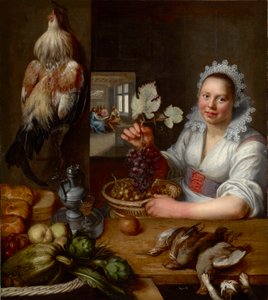 Scene de cuisine avec scene du Christ a Emmaus - Køkkenscene med Kristus i Emmaus, af Snyders (Snijders), Frans (1579-1657). Olie på lærred, mellem 1615 og 1620. Mål: 114,5x102 cm. Muzeul National Brukenthal, Sibiu af Frans Snyders or Snijders