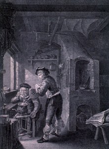 Et laboratorium fra det 17. århundrede af Frans van (after) Mieris