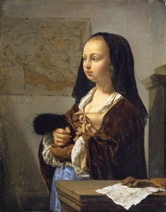 Ung kvinde med fjervifte klar til at gå ud, 1657-59
