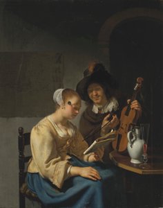 Kvinde med noder og en mand med violin