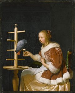 Ung kvinde, der fodrer en papegøje, 1663.