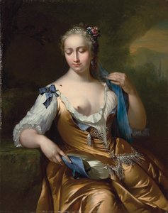 Dame i et landskab med en flue på skulderen: en allegori om berøring, 1742