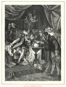 Christopher Columbus i Santa Fe-lejren, Spanien af Franz (after) Kollarz