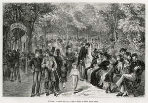 Prater: den store gangbro. Indgravering af Kollarz, for at illustrere historien om Wien og dens forstæder, af M. Newlinski, i 1881, udgivet i Tour du monde, under ledelse af Edouard Charton (1807-1890) af Franz (after) Kollarz