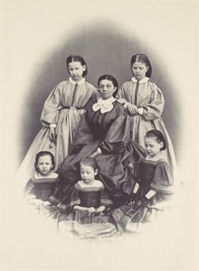 [Portræt af en siddende kvinde omgivet af fem piger, siddende og stående], 1850