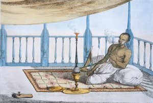 Mand, der ryger en vandpibe hash eller opium, pub. 1808-12.