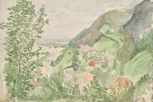 Flodlandskab i bjergene med et slot af Franz Barwig d. Ä.
