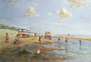 Strandscene (olie på lærred) af Franz Helfferich