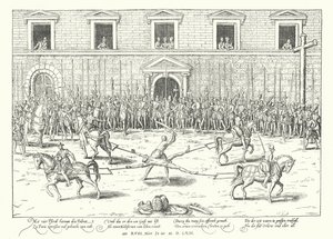 Henrettelse af Jean de Poltrot for mordet på Frans, hertug af Guise, Paris, 1563 af Franz Hogenberg