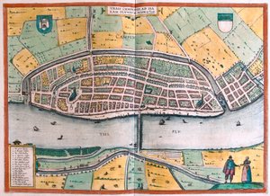 Kampen og floden IJssel eller Yssel, Holland (gravering af Franz Hogenberg