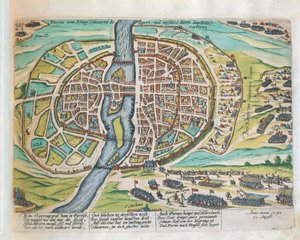 Kong Henrik af Navarra belejrer Paris, august 1590, af Franz Hogenberg, gravering af Franz Hogenberg