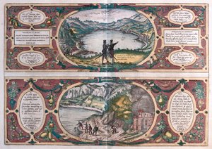 Agnano-søen og hundens hule, Italien (gravering af Franz Hogenberg