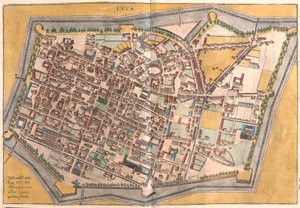Lucca, Italien (gravering af Franz Hogenberg
