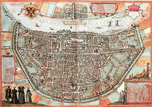 Kort over Köln - Tyskland (gravering af Franz Hogenberg