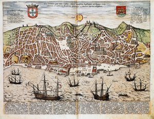 Kort over Lissabon - Portugal (gravering af Franz Hogenberg
