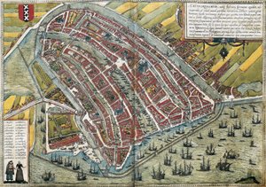 Plan over Amsterdam (Amstelredamum), Holland af Franz Hogenberg