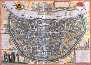 Plan over Köln (Colonia Agrippa), Tyskland (radering af Franz Hogenberg