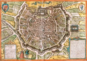 Plan over Milano (Mediolanum), Italien (radering af Franz Hogenberg