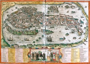 Plan over Venedig (Venetien), Italien (radering af Franz Hogenberg