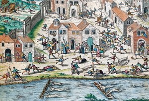 Scene fra franske religionskrige, gravering af Franz Hogenberg (1535-1590), Frankrig af Franz Hogenberg