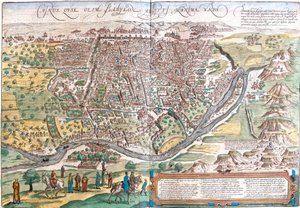 Udsigt over Cairo (Cairus) Egypten (radering af Franz Hogenberg