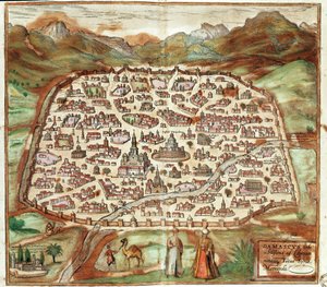 Udsigt over Damaskus - Syrien (gravering af Franz Hogenberg