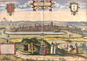 Udsigt over Dantzig (Gedanum) (det nuværende Gdansk), Polen (radering af Franz Hogenberg