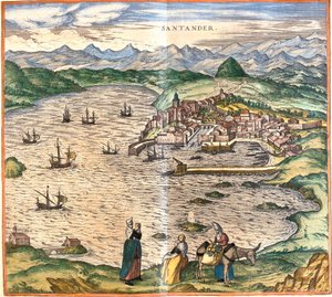 Udsigt over Santander, Spanien (radering af Franz Hogenberg