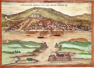 Udsigt over Sibenik (gravering af Franz Hogenberg