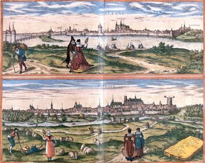 Udsigt over Orleans et Bourges, Frankrig (radering af Franz Hogenberg