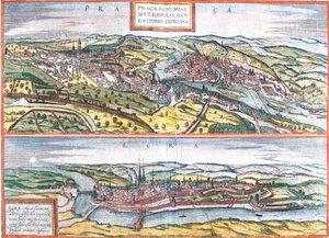 Udsigt over Prag (Praga) og Egra, Tjekkiet (radering af Franz Hogenberg