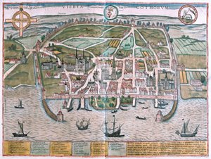Visby, Gotland Isle, Sverige (gravering af Franz Hogenberg