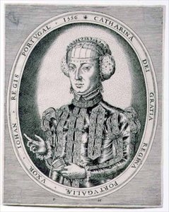 Portræt af Catherine, dronning af Portugal, hustru til Johannes III (1502-57) 1556 (gravering) af Franz Huys