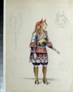 Kostumedesign til balletten ""Le petit cheval pukkelryg"" af Cesare Pugni (1802-1870) (kostumedesign til balletten Den lille pukkelryggede hest af C. Pugni). Den lille hest. Værk af Franz Iosifovich Nordmark, blyant og akvarel på papir af Franz Iosifovich Nordmark