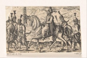 Sultan på hesteryg ledsaget af soldater af Franz Isaac Brun