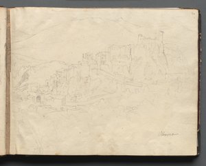 Album med udsigter over Rom og omegn, landskabsstudier, side 02a: "Olevano" af Franz Johann Heinrich Nadorp