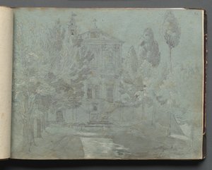 Album med udsigt over Rom og omgivelser, Landskabsstudier, side 05a: "Saint Isidoro" af Franz Johann Heinrich Nadorp