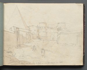 Album med udsigt over Rom og omgivelser, Landskabsstudier, side 06a: Rome von der Porta.... af Franz Johann Heinrich Nadorp