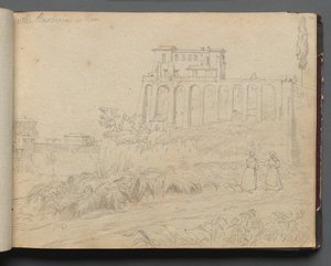 Album med udsigt over Rom og omgivelser, Landskabsstudier, side 07a: "Villa Barberini i Rom" af Franz Johann Heinrich Nadorp