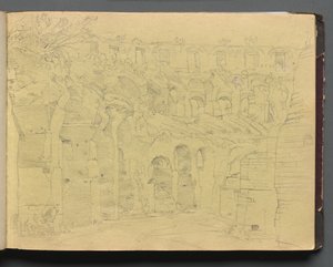 Album med udsigt over Rom og Omegn, Landskabsstudier, side 12a: Romerske ruiner. af Franz Johann Heinrich Nadorp