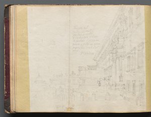 Album med udsigt over Rom og omgivelser, Landskabsstudier, side 15b: Romersk arkitektonisk udsigt. af Franz Johann Heinrich Nadorp