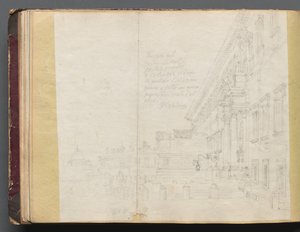 Album med udsigt over Rom og omgivelser, Landskabsstudier, side 15b: Romersk arkitektonisk udsigt af Franz Johann Heinrich Nadorp